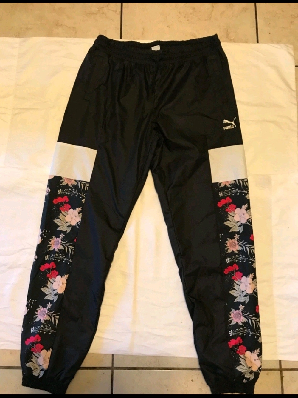 Puma Black Sweatpants with Floral Side Panels
